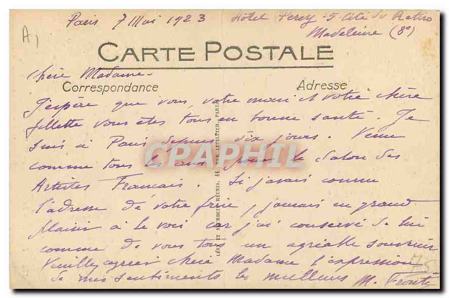 CPA Paris le Pavillon de Rohan et les Jardins des Tuileries  — Rückseite