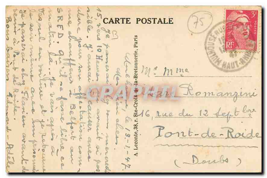 CPA Paris Vue sur la Seine et la Conciergerie  — Rückseite