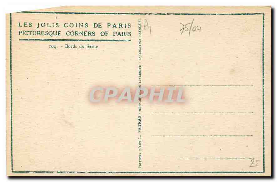 CPA Les Jolis coins de paris Bords de Seine  — Rückseite