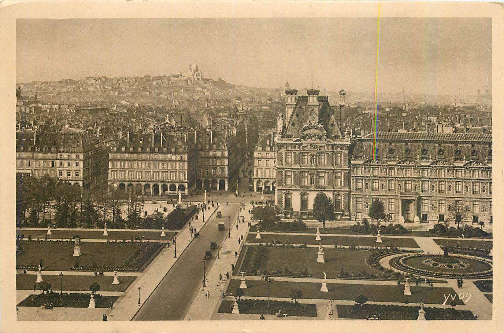 CPA Paris Presrective sur les Jardins des Tuileries la Butte Montmartre et le Sacre Coeur 
