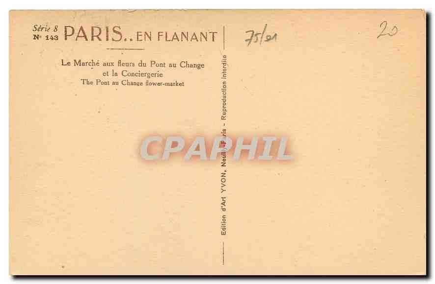 CPA Paris Le Marche auc fleurs du Pont au Change et la Conciergerie  — Rückseite