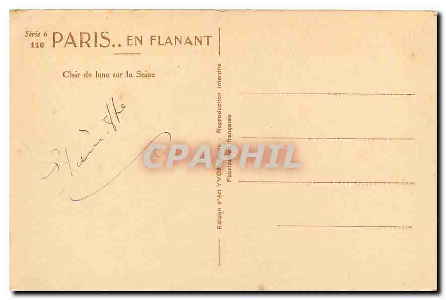 CPA Paris Clair de lune sur la Seine Tour Eiffel — Rückseite