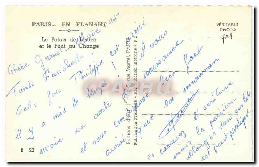 CPA Paris Le Palais de Justice et le Pont du Change  — Rückseite