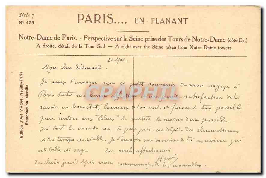 CPA Paris Notre Dame de Paris Perspective sur la Seine prise des Tours de Notre Dame cote Est  — Verso