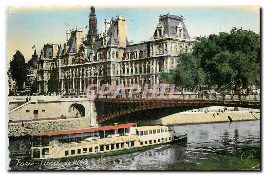 CPA Paris Hotel de Ville Bateau Peniche