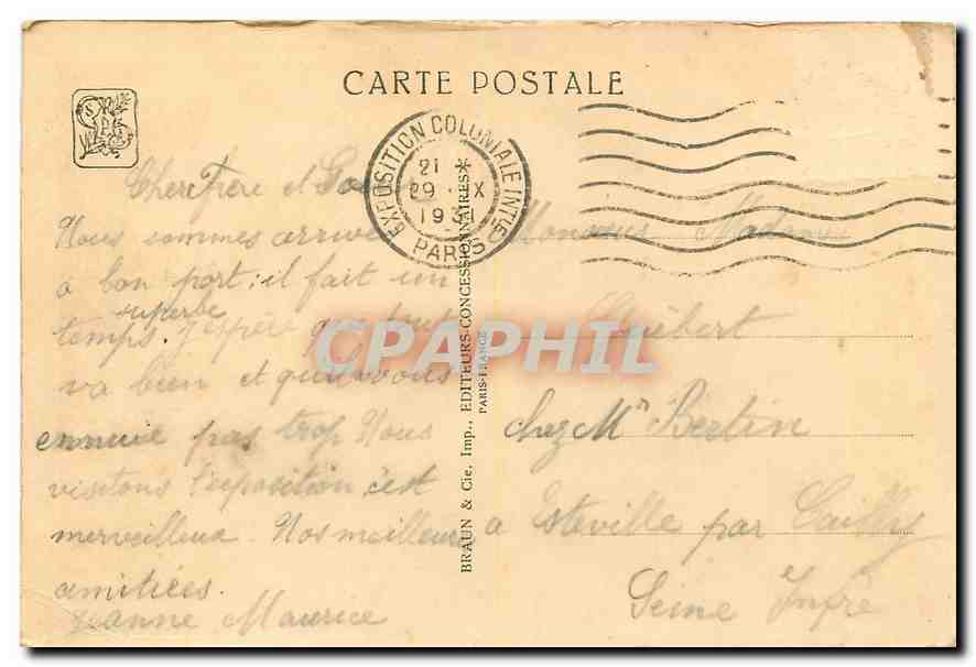 CPA Paris Fontaines Monumentales au bord du Lac Exposition Coloniale Internationale  — Rückseite
