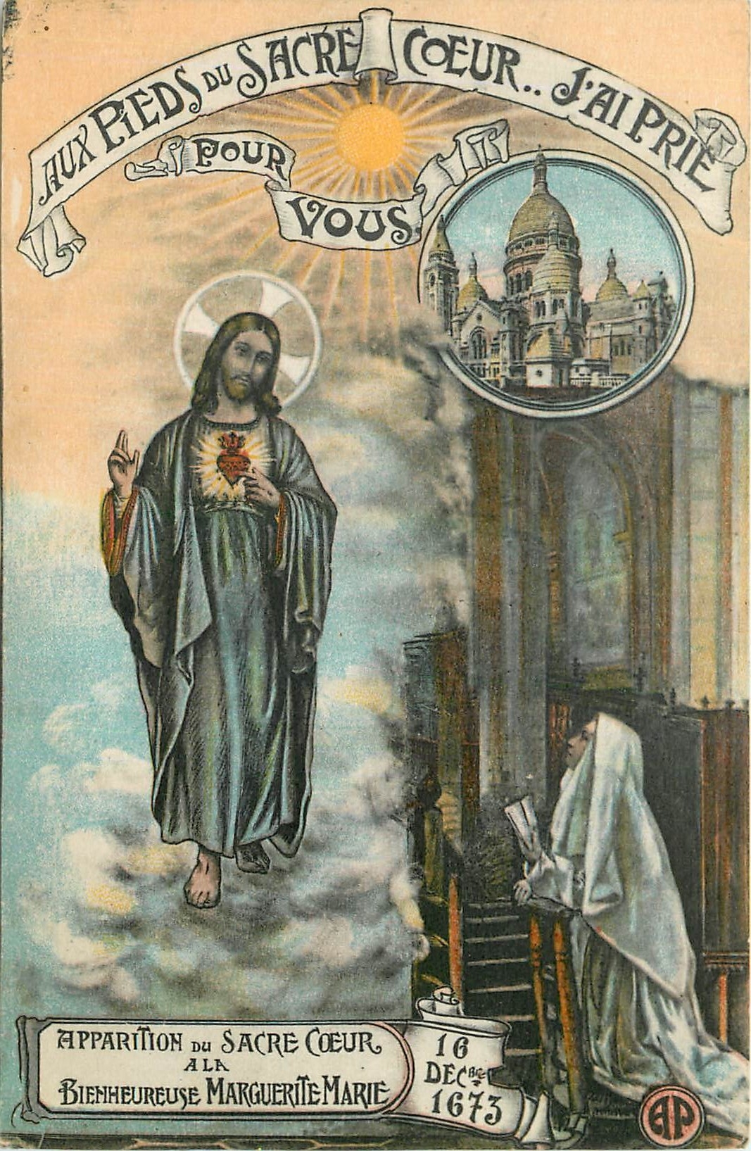 CPA Aux pieds du Sacre coeur j'Ai prie Paris Montmartre