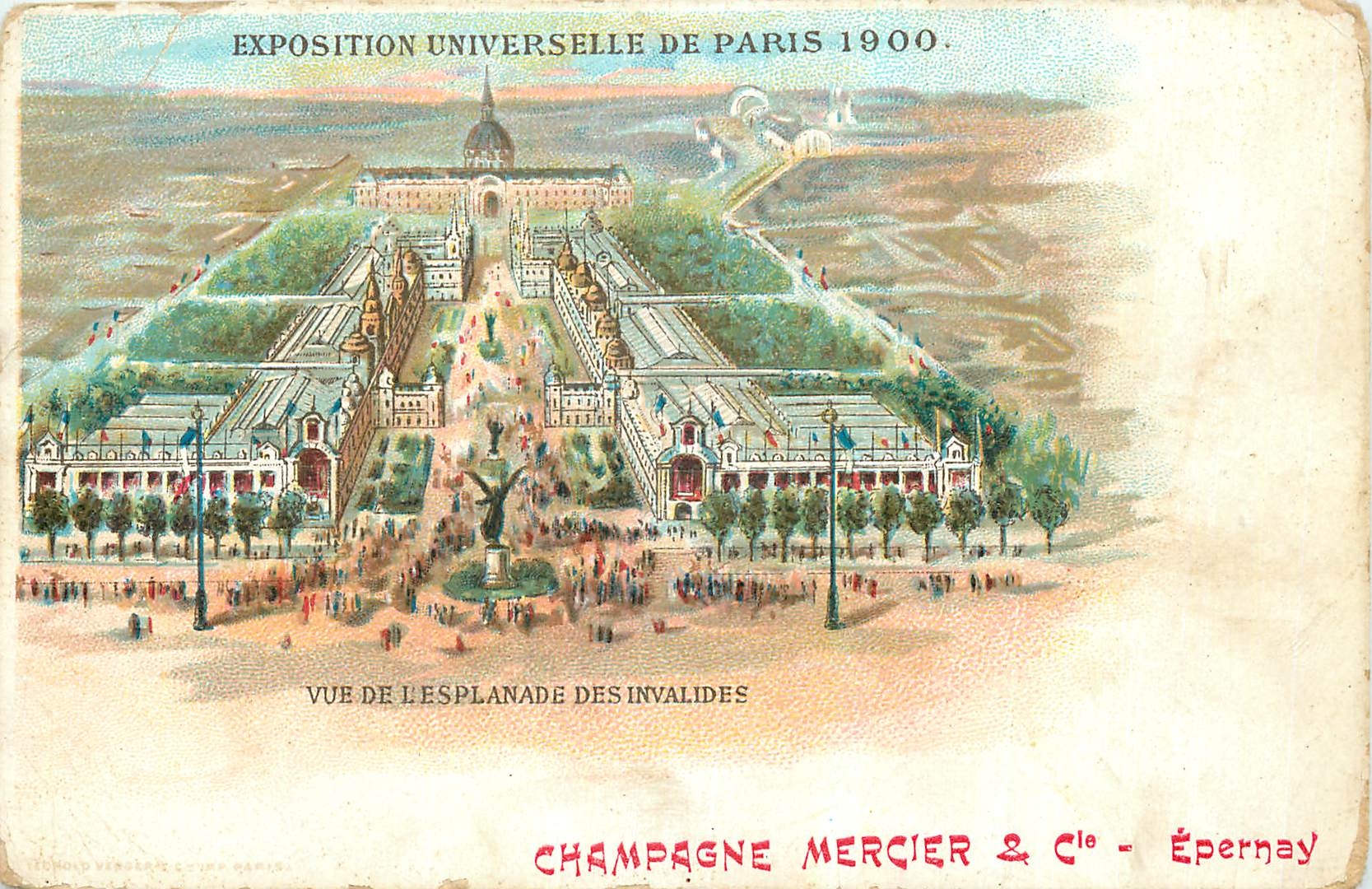 CPA Paris Vue de l'Esplanade des Invalides Exposition Universelle 1900 Champagne Mercier Epernay