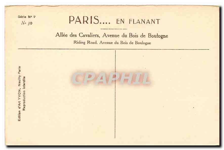 CPA Paris Allee des Cavaliers Avenue du Bois de Boulogne Chevaux — Rückseite