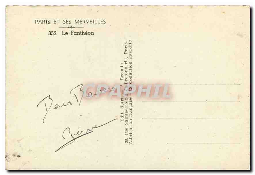 CPM Paris et ses Merveilles Le Pantheon Automobile — Rückseite