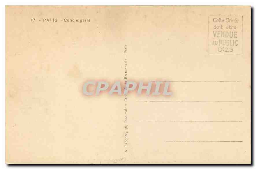 CPA Paris Conciergerie  — Verso