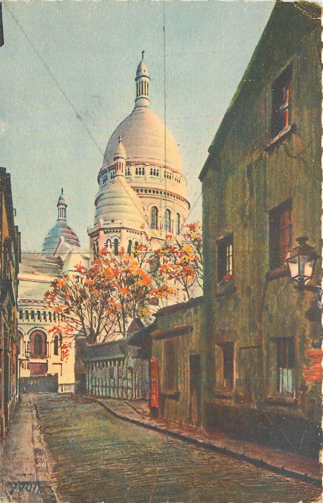 CPA Paris Montmartre La Basilique vue de la Rue du Chevalier de la Barre 