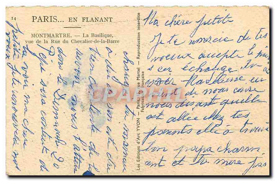 CPA Paris Montmartre La Basilique vue de la Rue du Chevalier de la Barre  — Rückseite