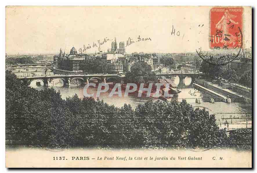 CPA Paris Le Pont Neuf la Cite et le jardin du Vert Galant 