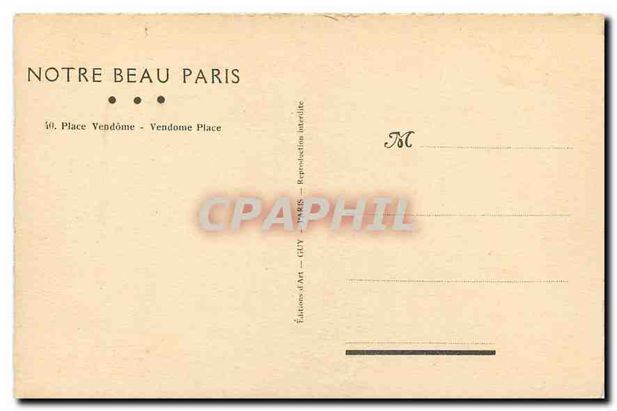 CPA Notre beau Paris Place Vendome  — Verso