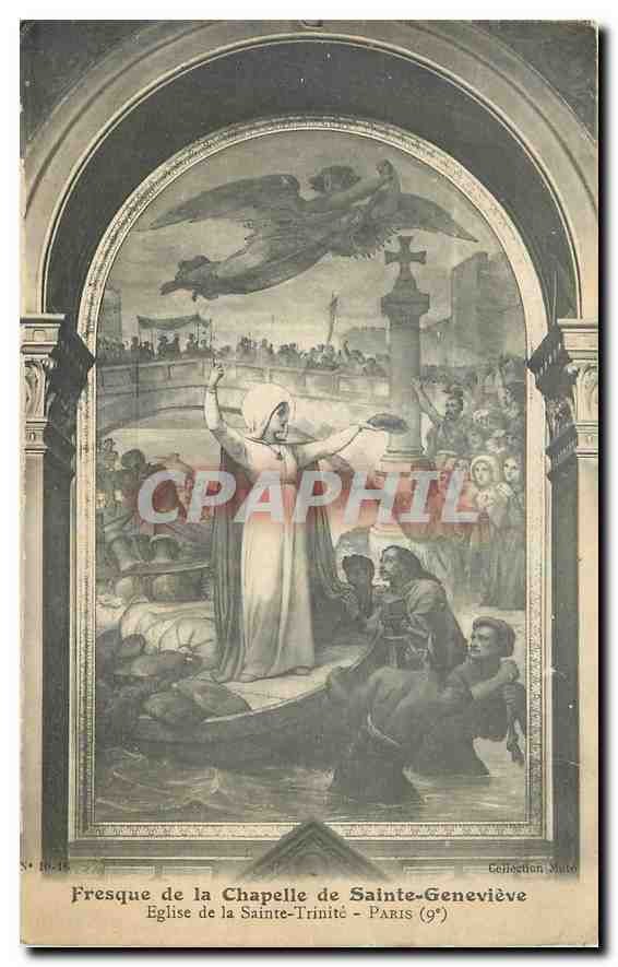 CPA Fresque de la Chapelle de Sainte Genevieve Eglise de la sainte Trinite Paris