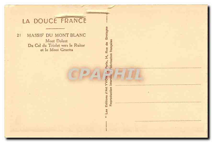 CPA La Douce France Massif du Mont Blanc Mont Dolent Du Col du Triolet vers le Ruitor et le Mont Gru — Rückseite