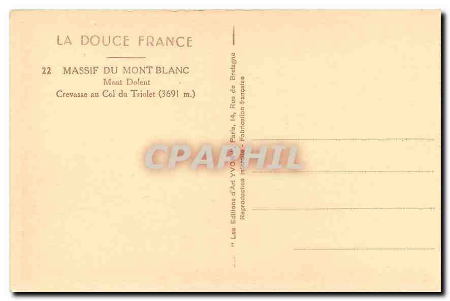 CPA La Douce France Massif du Mont Blanc Mont Dolent Crevasse au Col du Triolet  — Verso