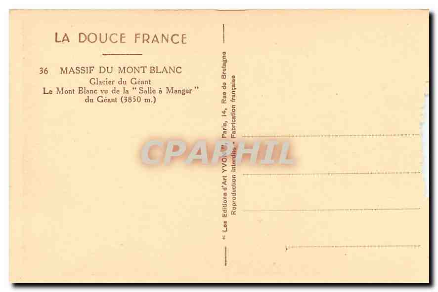 Massif du Mont Blanc — Glacier du Géant vu de la « Salle à Manger » — Les Éditions d'Art Yvon, Paris — Back