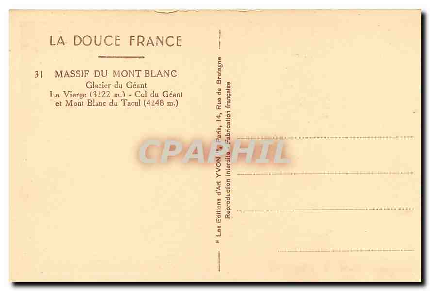 Mont Blanc and the Géant Glacier — Mont Blanc Massif — Éditions d'Art YVON — Back