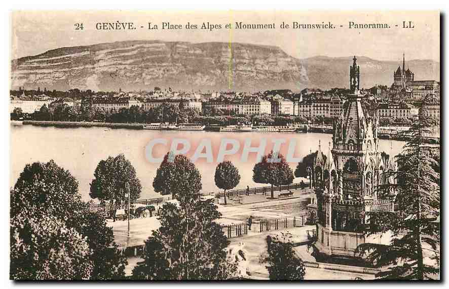 CPA Geneve La Place des Alpes et Monument d Brunswick Panorama 