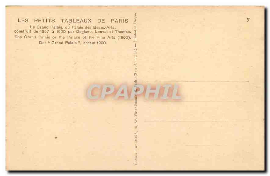 CPA Les Petits tableaux de Paris Le Grand Palais ou Palais des Beaux Arts  — Verso