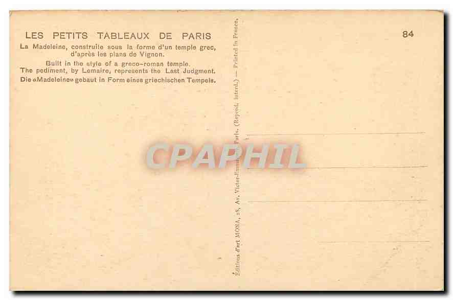 CPA Les Petits tableaux de Paris La Madeleine  — Verso