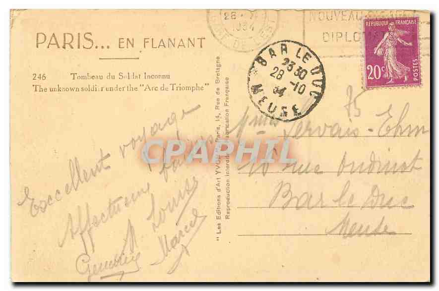 CPA Paris Tombeau du S Inconnu  — Rückseite