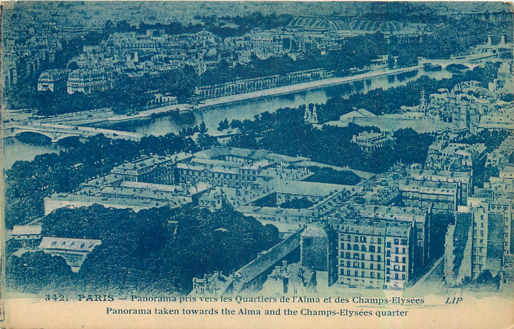 CPA Paris Panorama pris vers les Quartiers de l'Alma et des Champs Elysees 