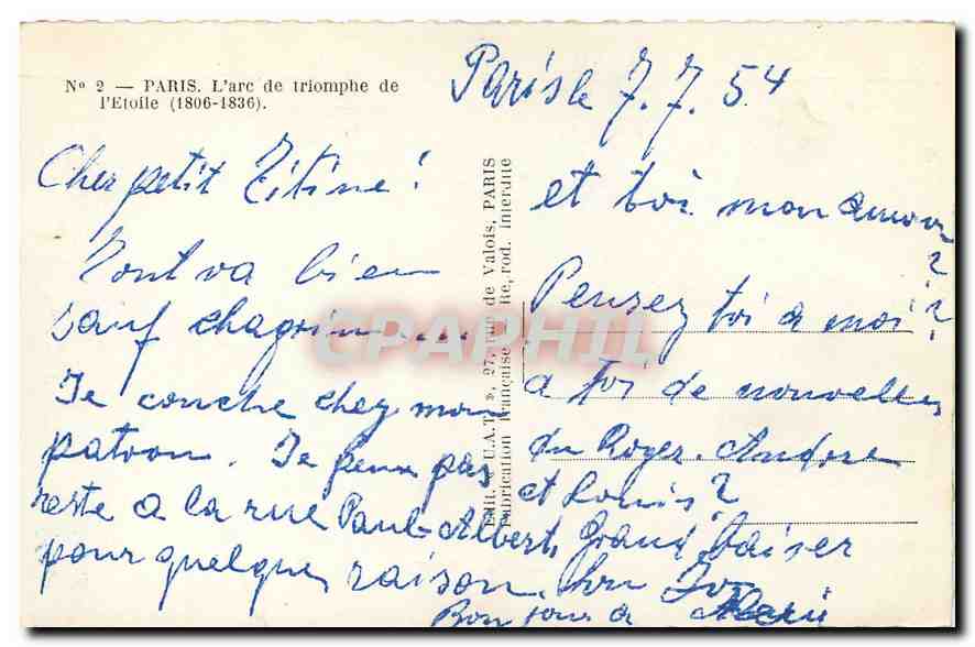 CPA Paris l'Arc de triomphe de l'Etoile  — Verso