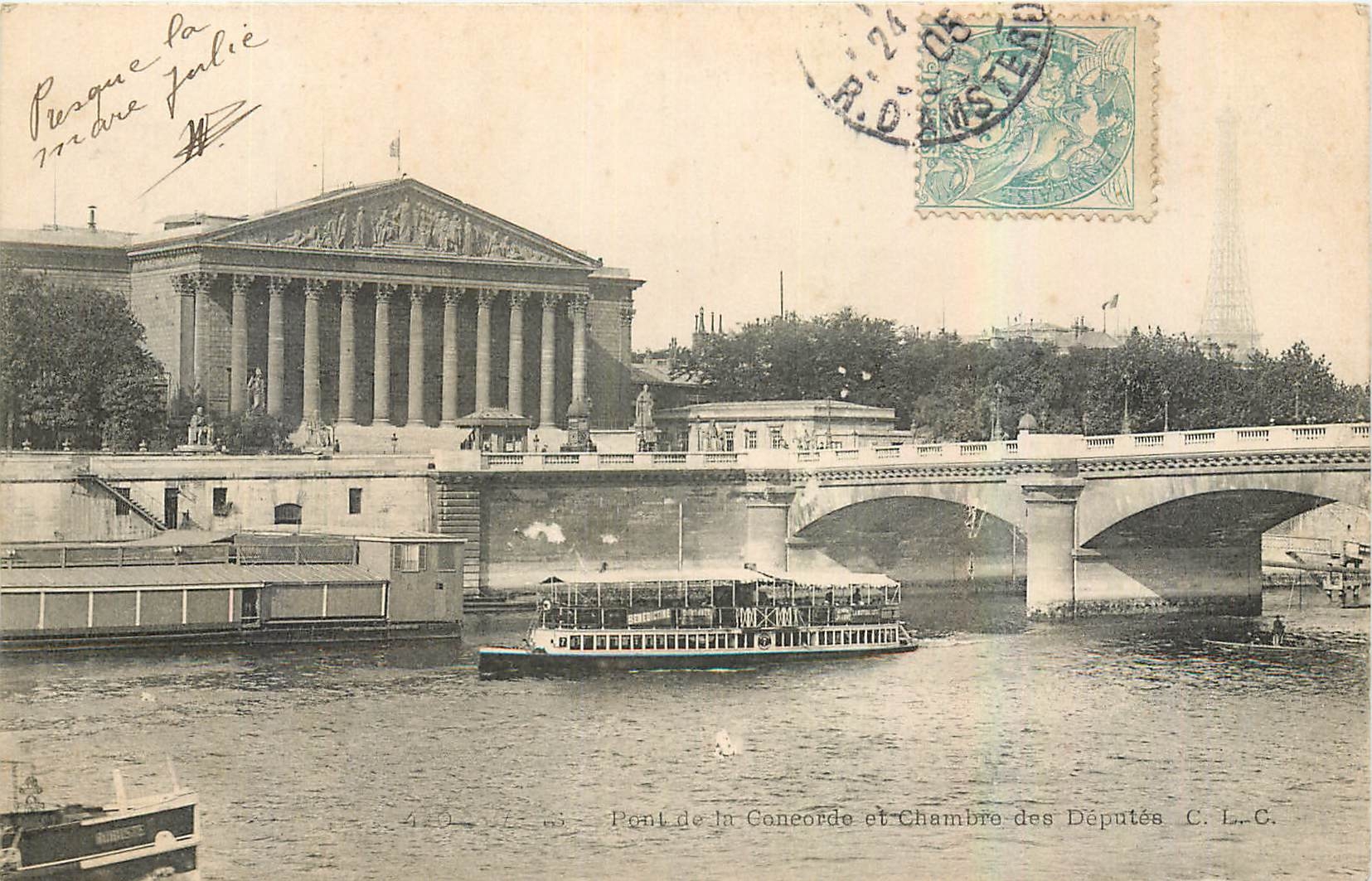 CPA Port de la Concorde et Chamore des Deputes Tour Eiffel