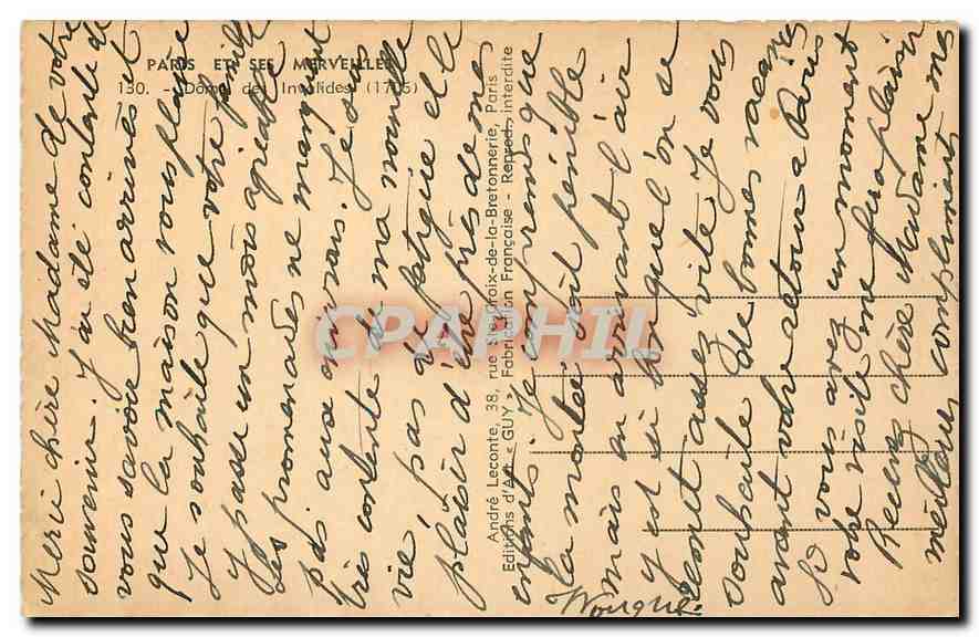 CPA Paris et ses Merveilles Dome des Invalides  — Verso