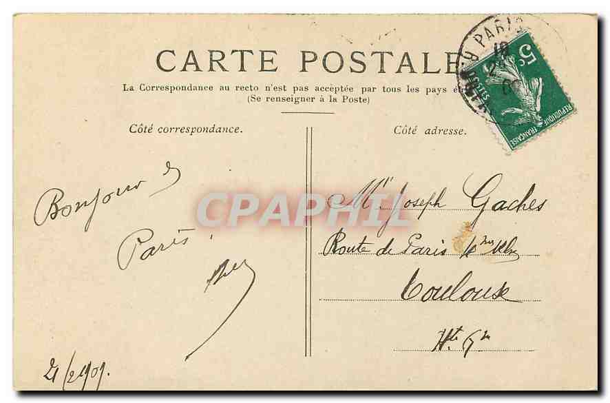 CPA Paris Arc de Triomphe de l'Etoile  — Rückseite