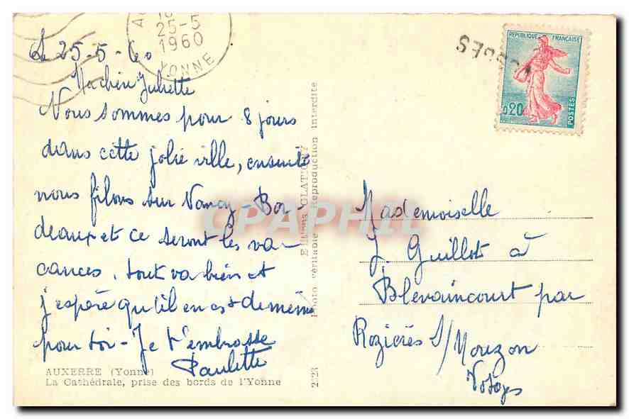 CPM Auxerre Yonne La Cathedrale prise des bords de l'Yonne  — Back
