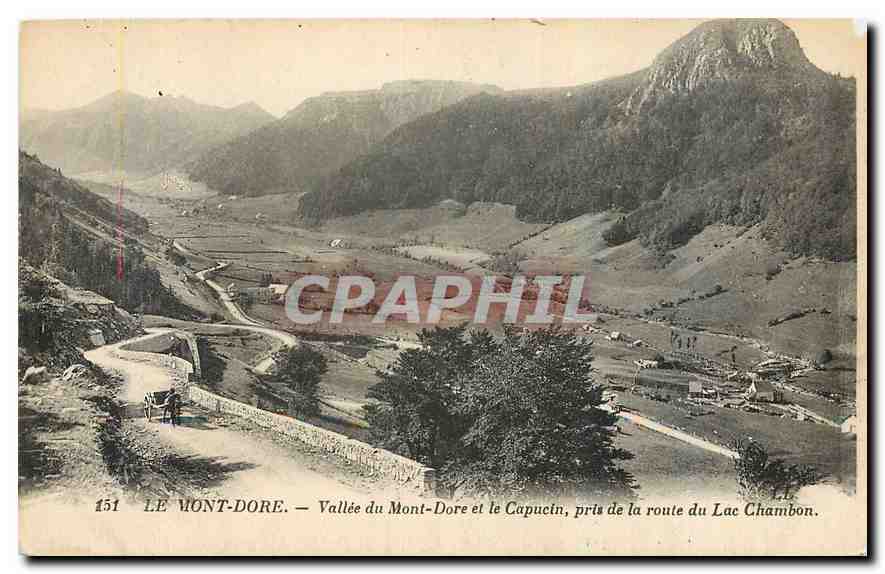 CPA Le Mont Dore Vallee du Mont Dore et le Capucin pris de la route du Lac Chambon 