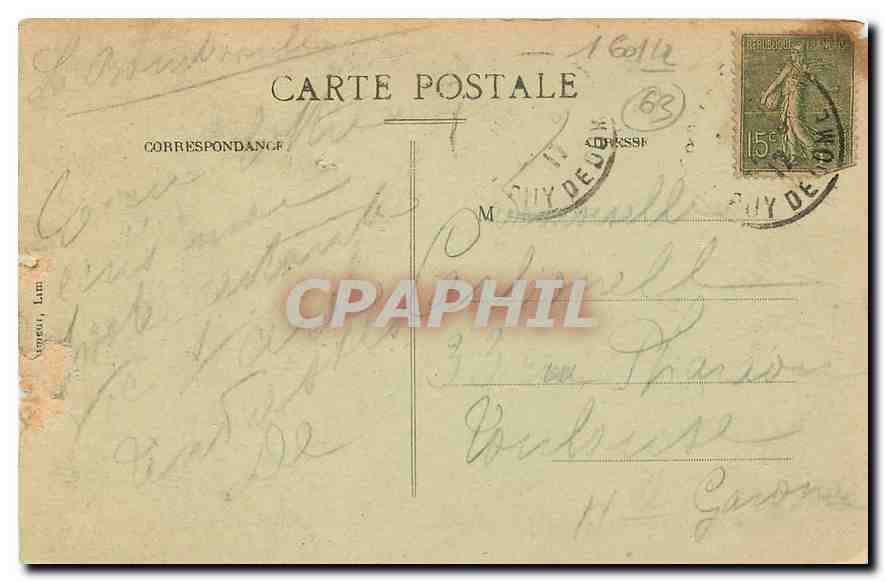 CPA l'Auvergne Puy de Dome La Bourboule Quartier de la Roche  — Rückseite