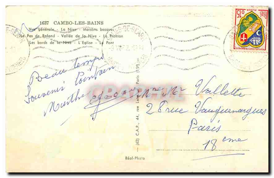 CPM Cambo les Bains Vue generale Le Nive Maisons basques le Pas de Roland Vallee de la Nive  — Rückseite