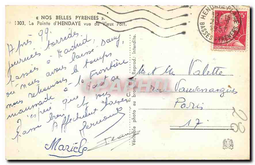 CPA Nos Belles Pyrenees La Pointe d'Hendaye vue du Vieux Port  — Rückseite