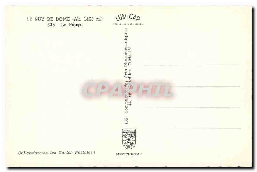 CPM Le Puy de Dome Le Peage  — Verso