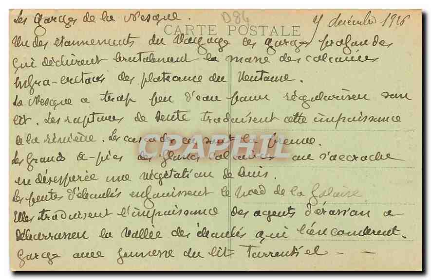 Gorges de LA NESQUE (Vaucluse) — (Lou gour di tres ralet) — Édition Artistique Vve J.B. Brun, Carpentras, n°5 — Rückseite