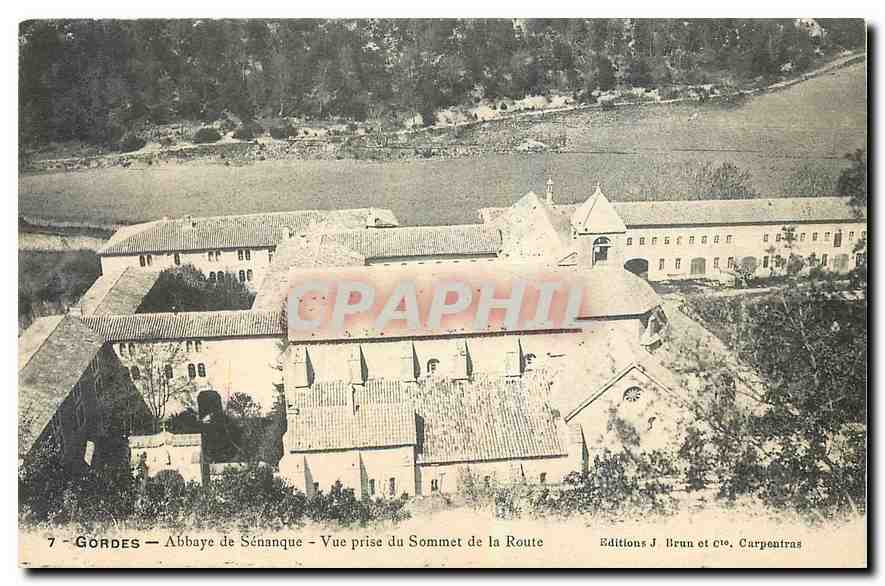 Gordes — Abbaye de Sénanque — Vue prise du Sommet de la Route — Editions J. Brun et Cie, Carpentras