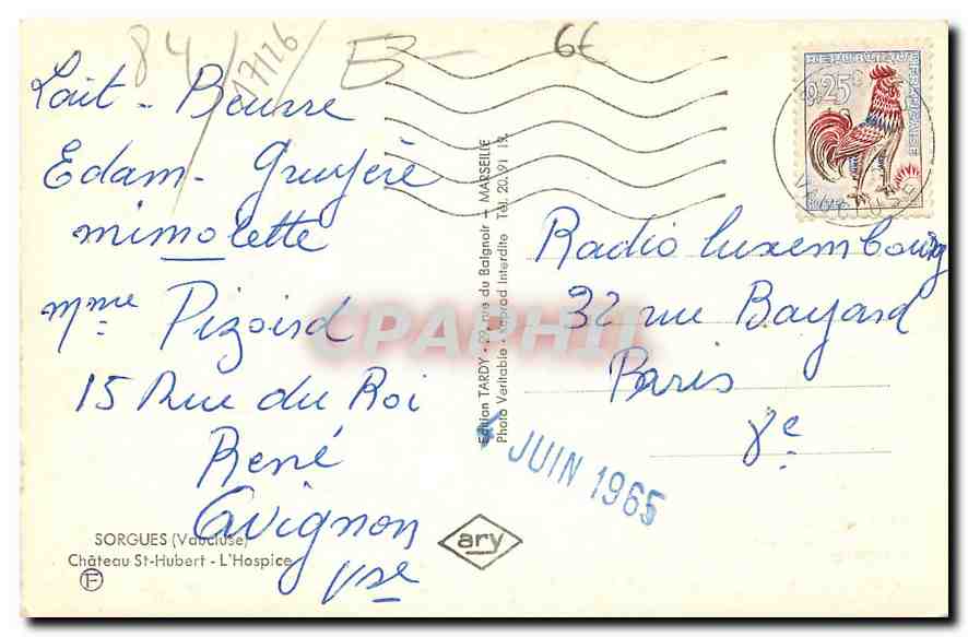 CPA Sorgues Vaucluse Chateau St Hubert l'Hospice  — Rückseite