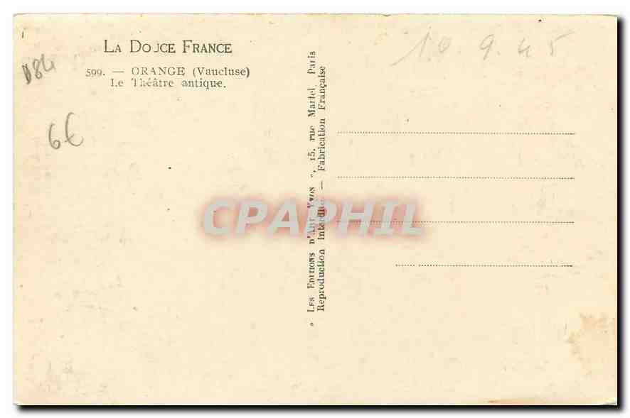 CPA La Douce France Orange Vaucluse Le Theatre Antique  — Rückseite
