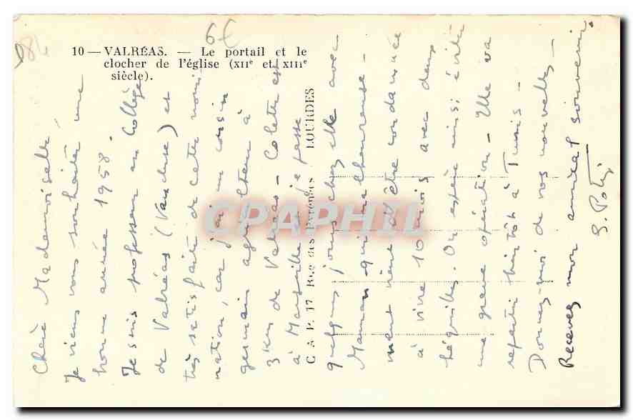 CPA Valreas Le Portail et le clocher de l'eglise  — Rückseite