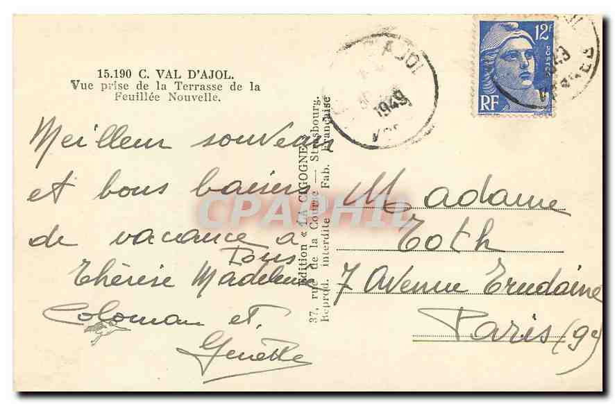 CPA Val d'Ajol Vue prise de la Terrasse de la Feuillee Nouvelle  — Rückseite