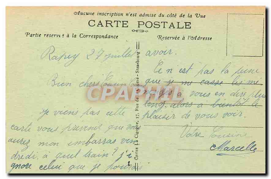 CPA Environs de Gerardmer Vallee des Lacs de Retournemer et de Longemer  — Rückseite