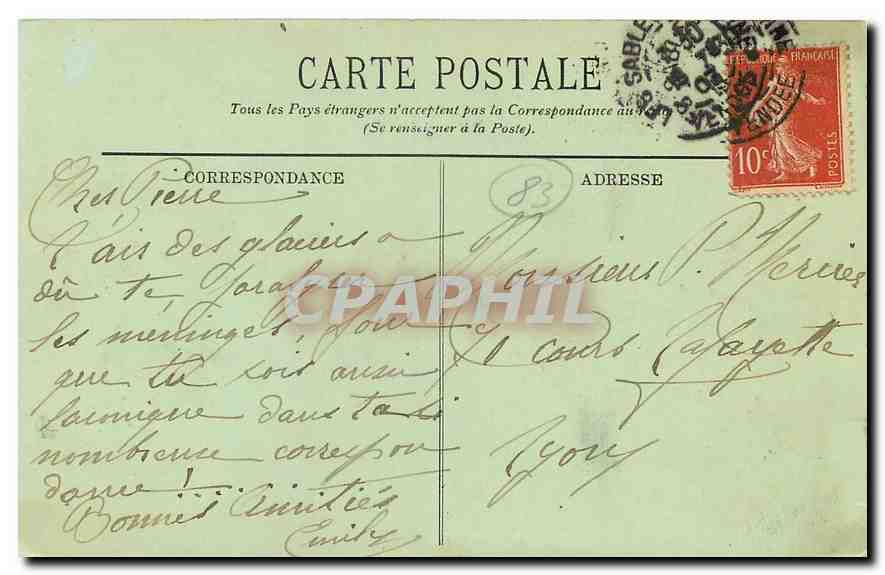 CPA Les Sables d'Olonne Le Casino et la Terrasse  — Verso