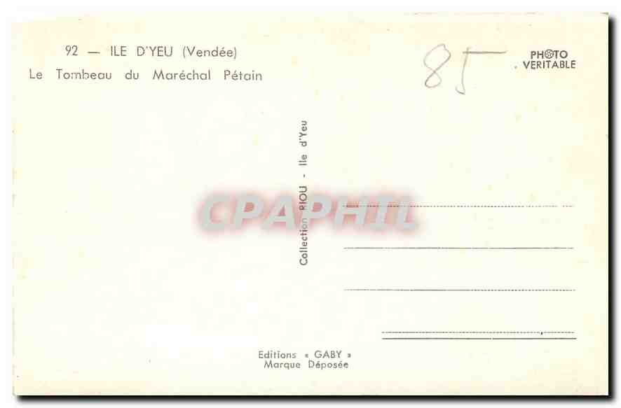 CPA Ile d'Yeu Vendee Le Tombeau du Marechal Petain  — Back