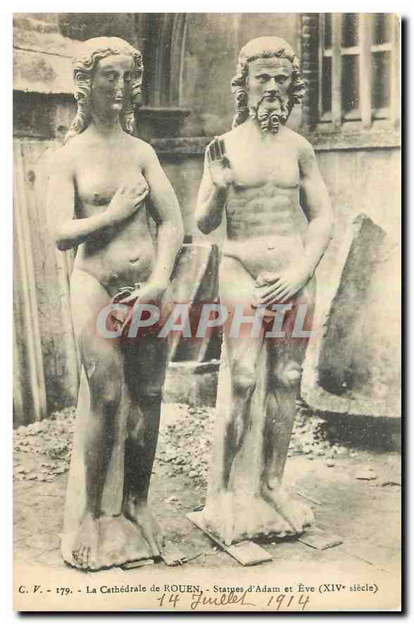 CPA La ornieille Cathedrale de Rouen Statue d'Adam et Eve 