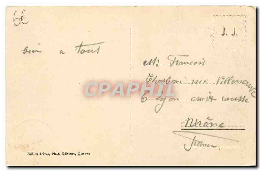 Argentière et le Mont-Blanc — J. J. 2994 — Julien frères, Phot. Editeur, Genève — Reverso